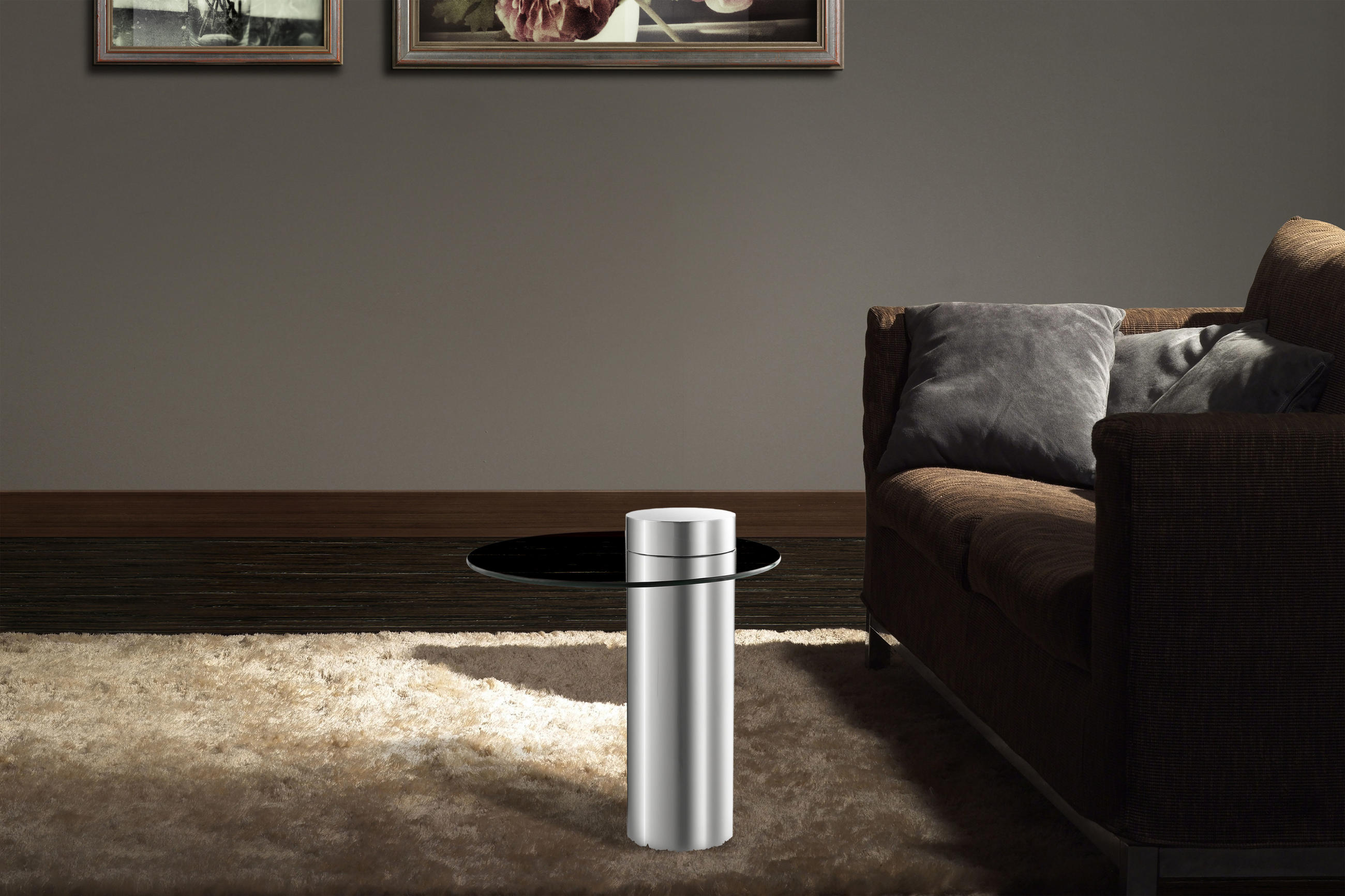 BEISTELLTISCH 46/46/52 cm Grau, Silberfarben rund  - Silberfarben/Grau, Design, Glas/Metall (46/46/52cm) - Kayoom