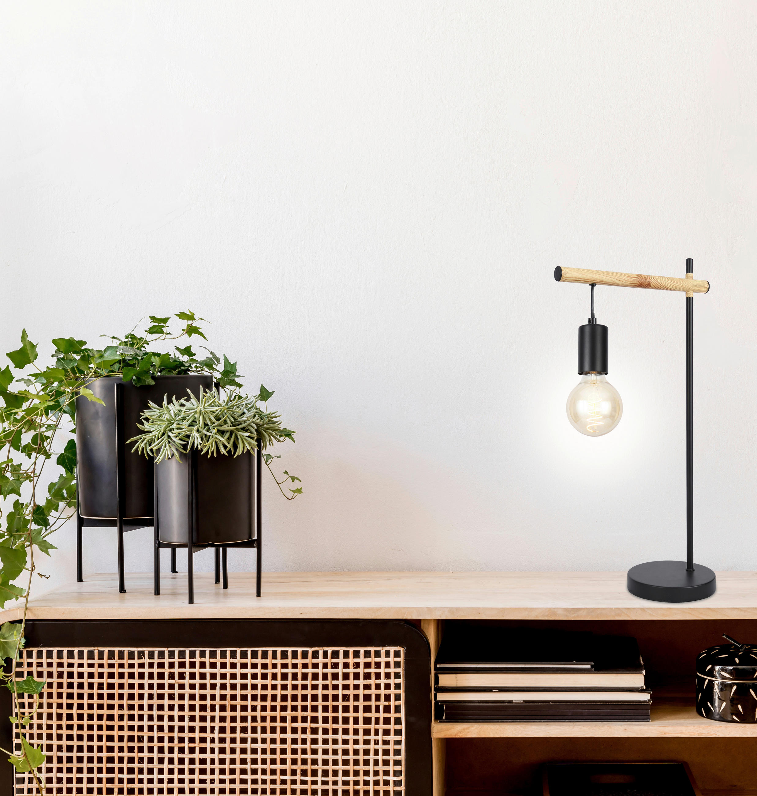 BORDSLAMPA 15/28/55 cm   - furufärgad/svart, Natur, metall (15/28/55cm)