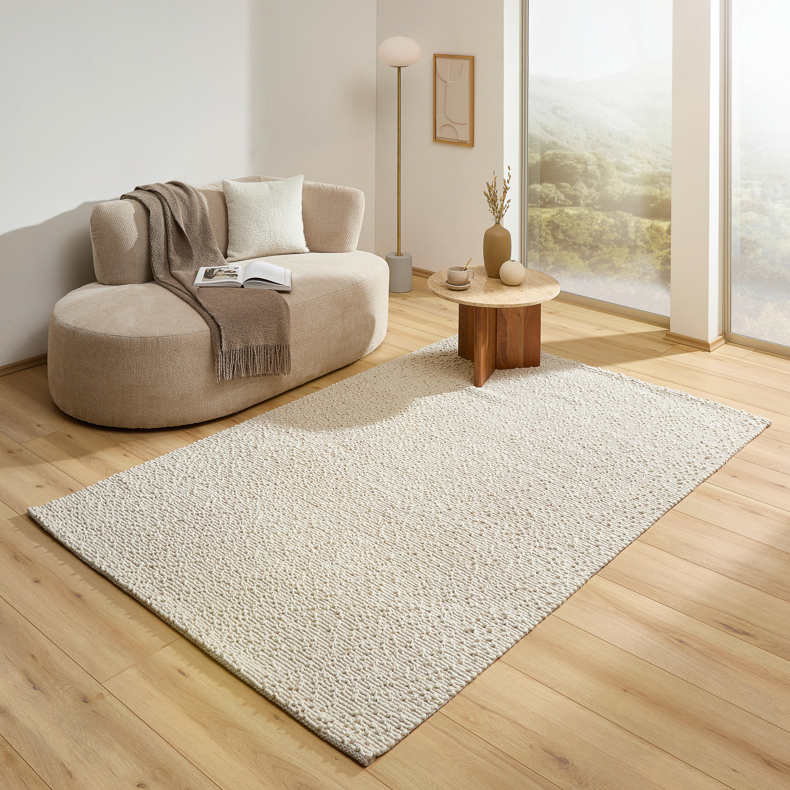 Thumbnail - Novel Handwebteppich, Creme, Textil, rechteckig, 130x190 cm, Care & Fair, Handmade in India, in verschiedenen Größen erh...