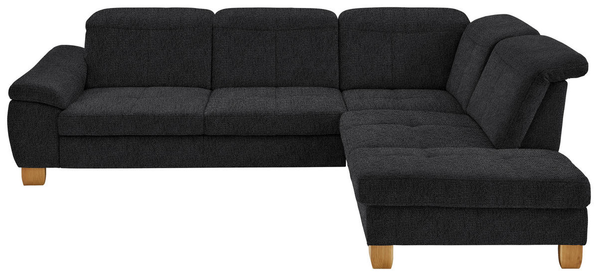ECKSOFA in Flachgewebe Schwarz  - Wildeiche/Schwarz, Natur, Holz/Textil (301/243cm) - Voleo