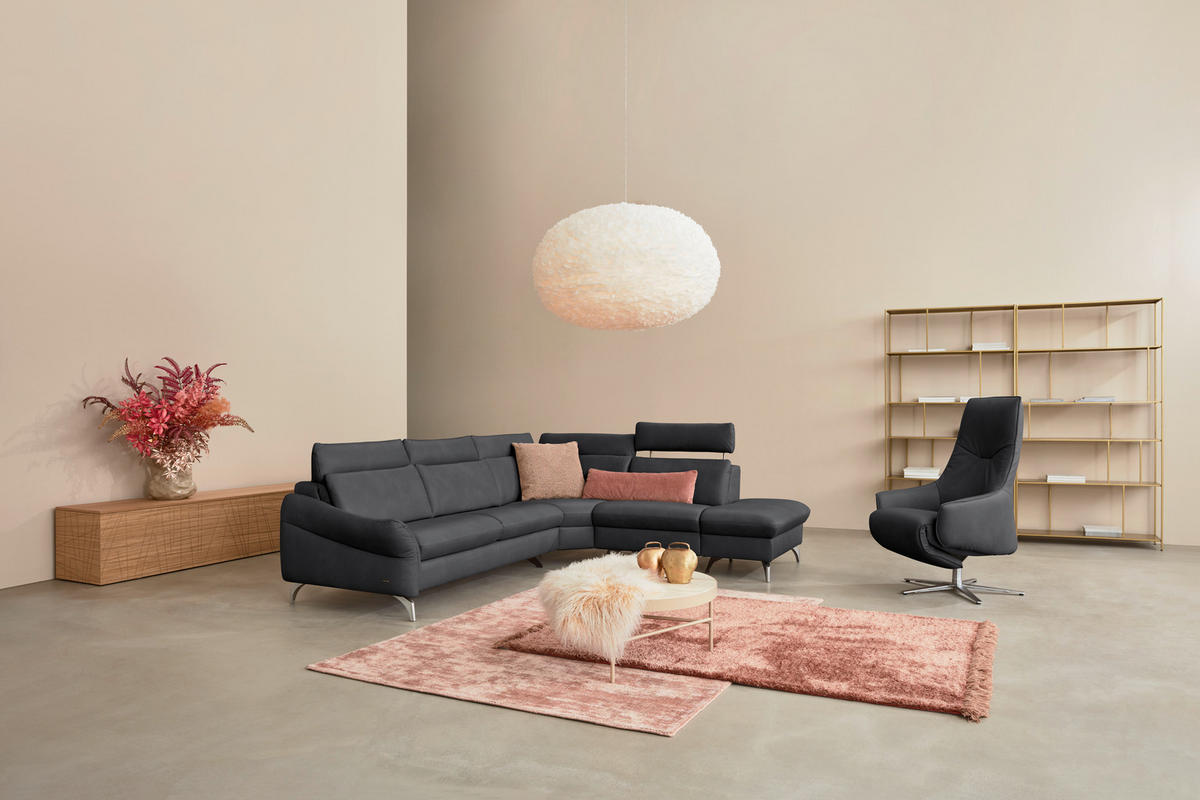 ECKSOFA in Echtleder Dunkelgrau  - Edelstahlfarben/Dunkelgrau, Konventionell, Leder/Metall (296/242cm) - Himolla Komfortklass