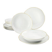 TAFELSERVICE 12-teilig 6 Personen Weiß, Goldfarben Allegra Goldband  - Goldfarben/Weiß, Basics, Keramik - Creatable