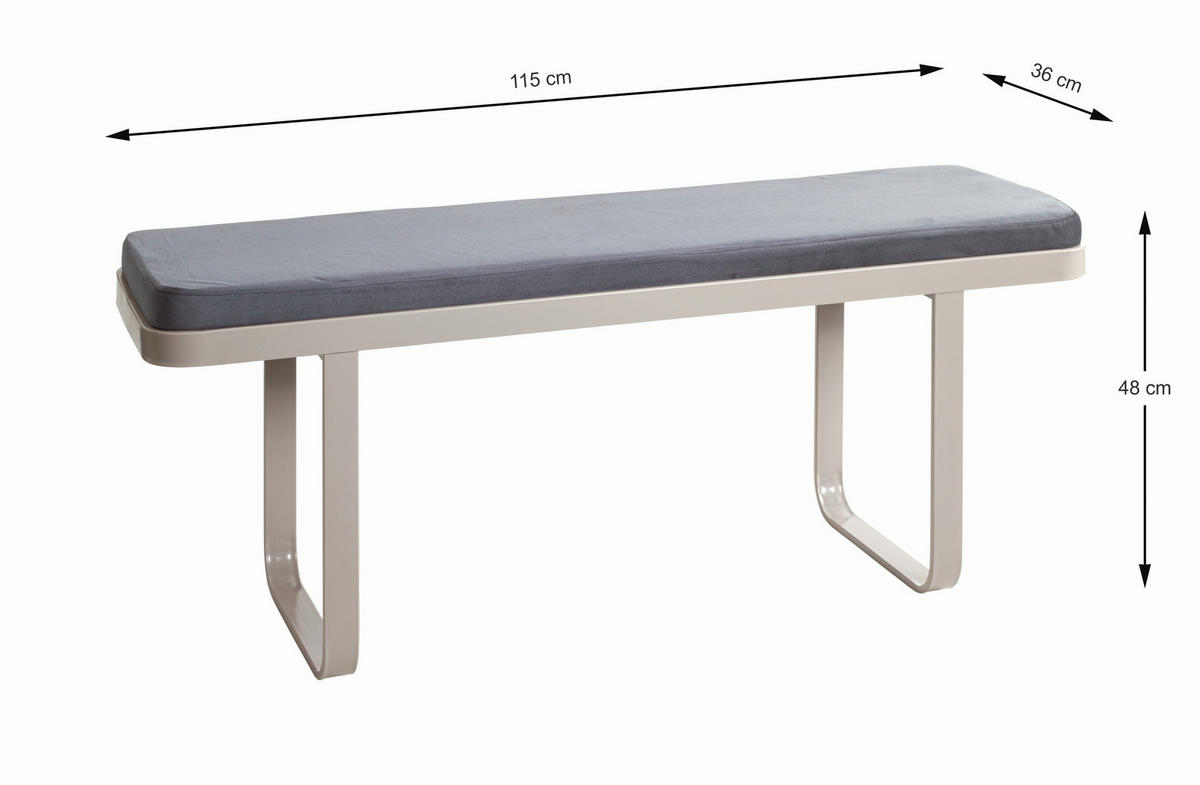 SITZBANK 115/48/36 cm Samt Anthrazit, Kaschmir  - Kaschmir/Anthrazit, KONVENTIONELL, Textil/Metall (115/48/36cm)
