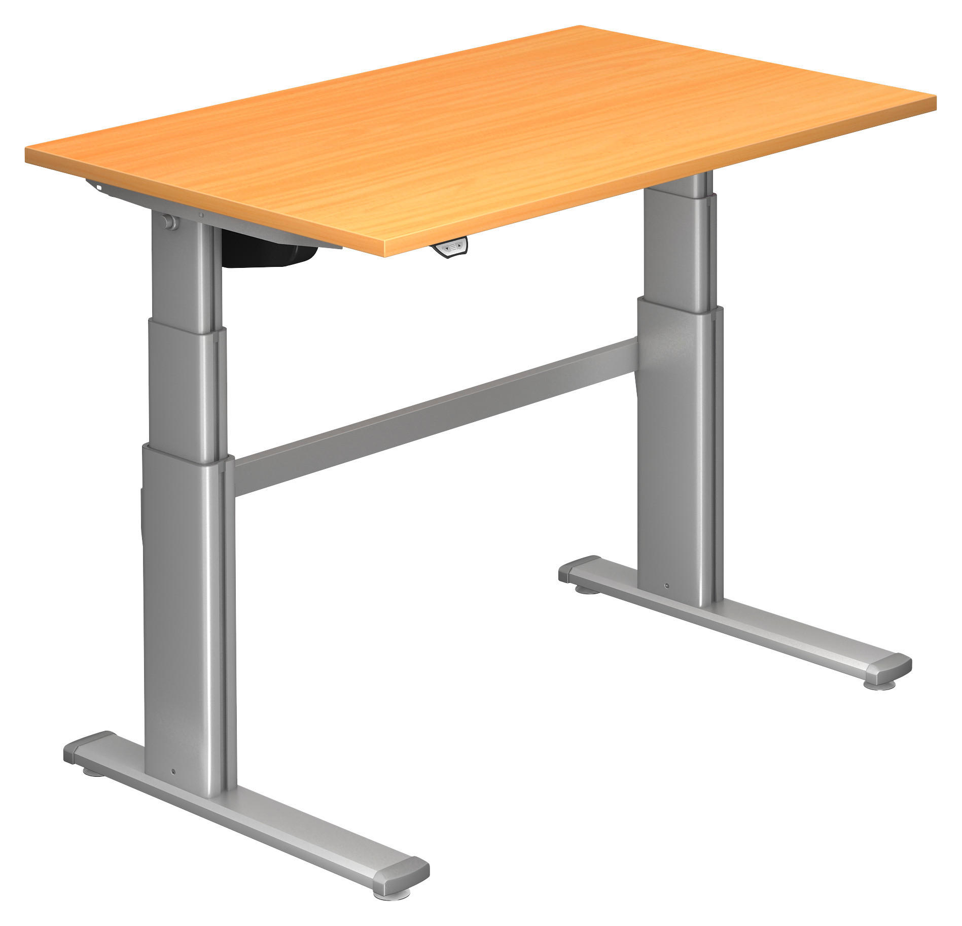 SCHREIBTISCH höhenverstellbar  - Silberfarben/Buchefarben, Design, Holzwerkstoff/Metall (120/80/66-130cm) - Venda