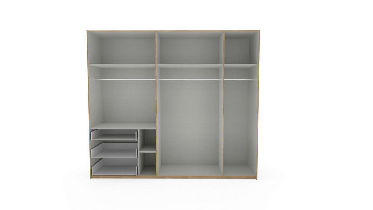 SCHWEBETÜRENSCHRANK  in Graphitfarben, Eichefarben  - Chromfarben/Eichefarben, MODERN, Glas/Holzwerkstoff (250/216/65cm) - MID.YOU