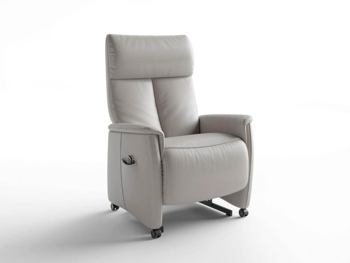 RELAXSESSEL TV CREMONA COMFORT E M2 Echtleder Kopfteilverstellung, Fußteilverstellung, Rücken echt    - Hellgrau/Schwarz, Basics, Leder/Kunststoff (76/112/84cm) - Sit & More