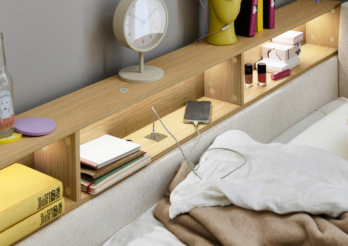 STAURAUMBETT 120/200 cm  in Eichefarben, Beige  - Eichefarben/Beige, MODERN, Holz/Holzwerkstoff (120/200cm) - Stylife