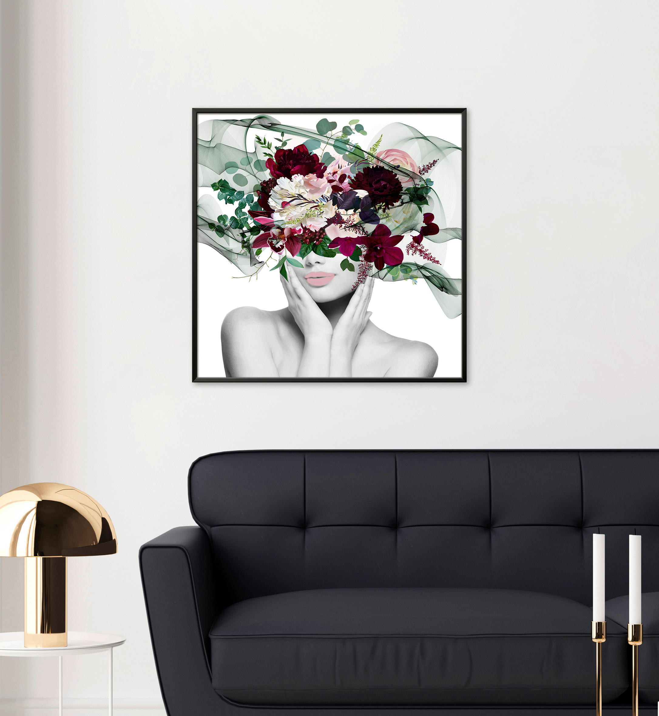 KUNSTDRUCK Blumen, Frauen 50/50 cm  - Bordeaux/Rosa, Basics, Papier (50/50cm) - Monee