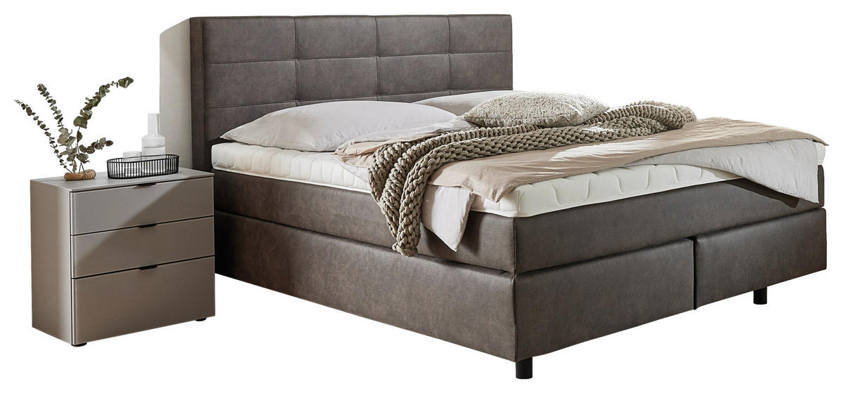 BOXSPRINGBETT 180/200 cm  in Schlammfarben  - Chromfarben/Schlammfarben, KONVENTIONELL, Kunststoff/Textil (180/200cm) - Voleo