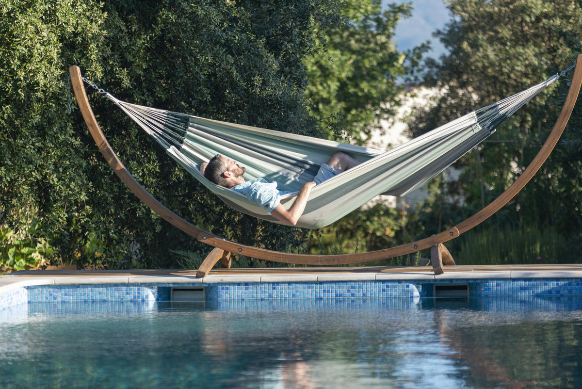 HÄNGEMATTE double org. cotton  - Weiß/Olivgrün, KONVENTIONELL, Textil (160/350cm) - La Siesta