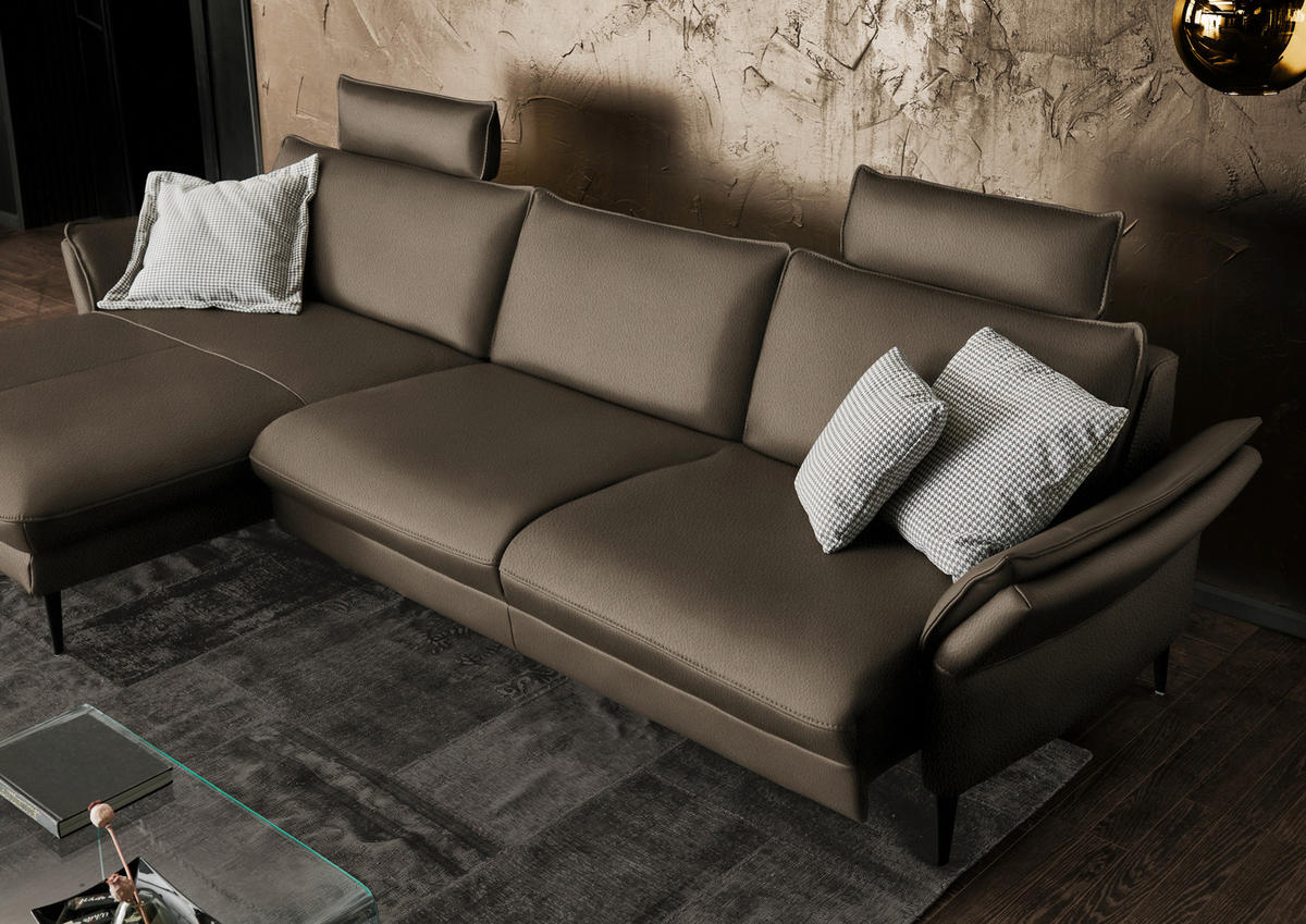 ECKSOFA  in Echtleder Taupe  172/334 cm  - Taupe/Schwarz, Design, Leder/Metall (172/334cm) - Hukla