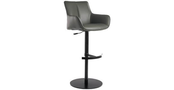 BARHOCKER Echtleder Grau, Schwarz Eisen Lederauswahl, Sitzfläche 360° drehbar, automatische Rückholfunktion - Schwarz/Grau, Design, Leder/Metall (54/92-112/55cm) - Novel