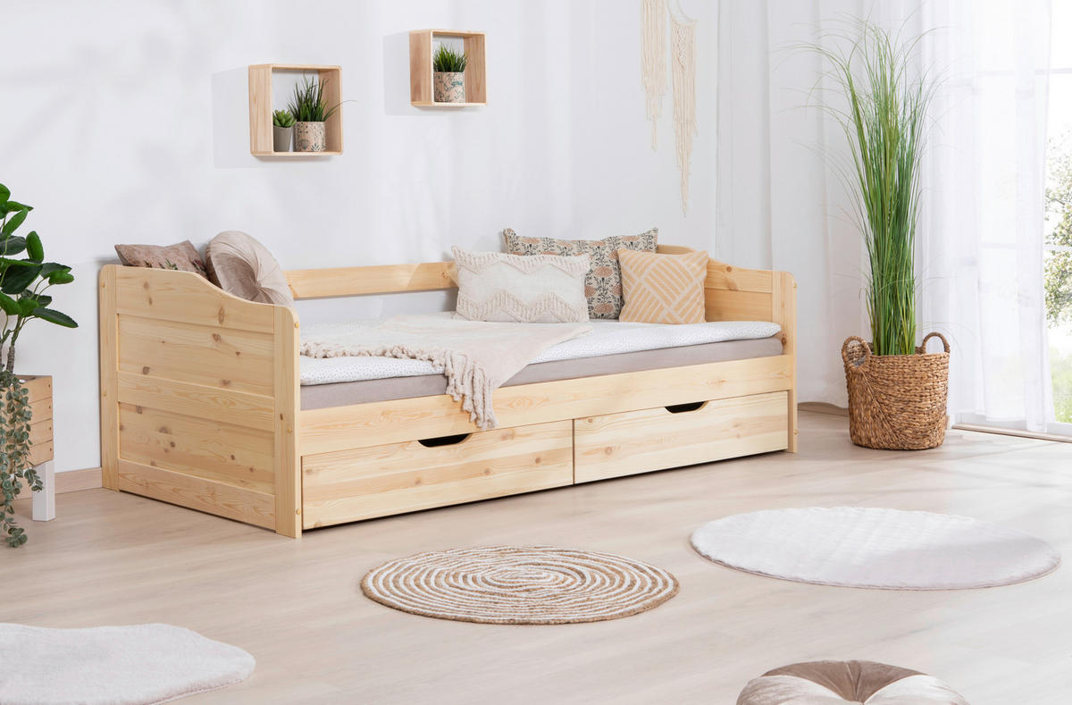 STAURAUMBETT 90/200 cm  in Naturfarben   - Naturfarben, Modern, Holz (90/200cm) - MID.YOU