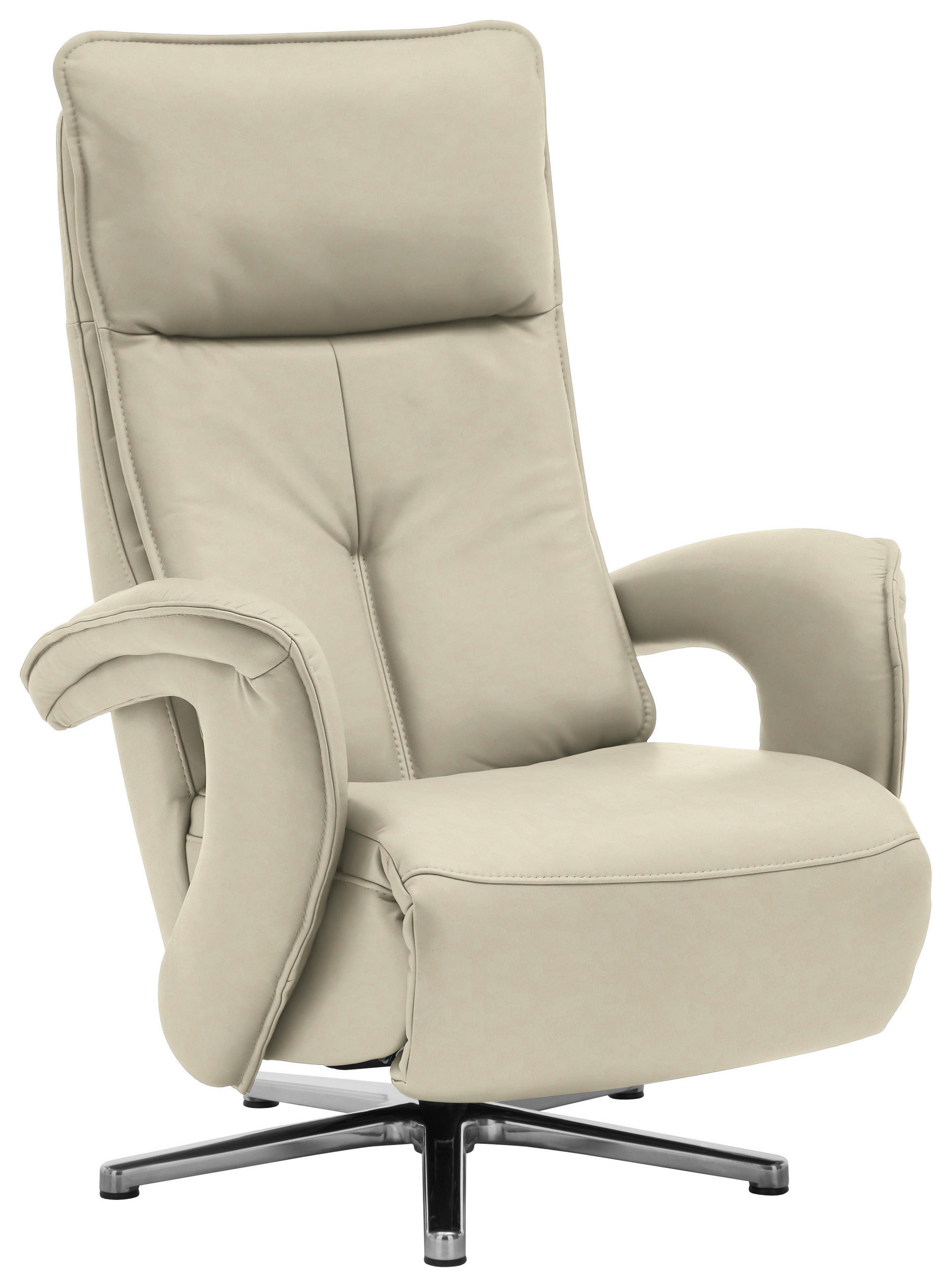 RELAXSESSEL in Leder Creme, Naturfarben  - Chromfarben/Creme, Design, Leder/Metall (77/110/87cm) - Valdera
