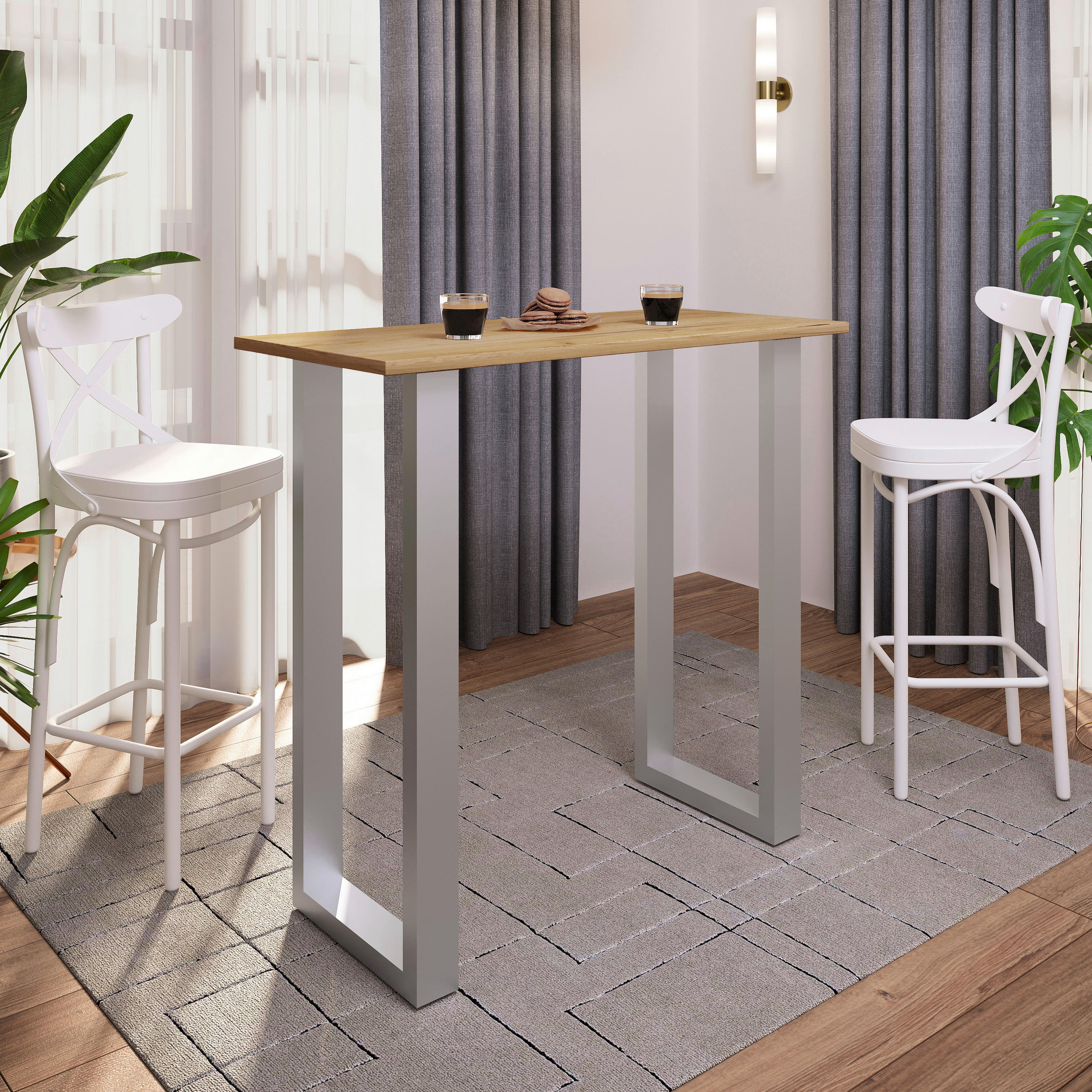 BARTISCH in Metall, Holzwerkstoff 110/102/50 cm   - Honigeiche/Silberfarben, Konventionell, Holzwerkstoff/Metall (110/102/50cm)