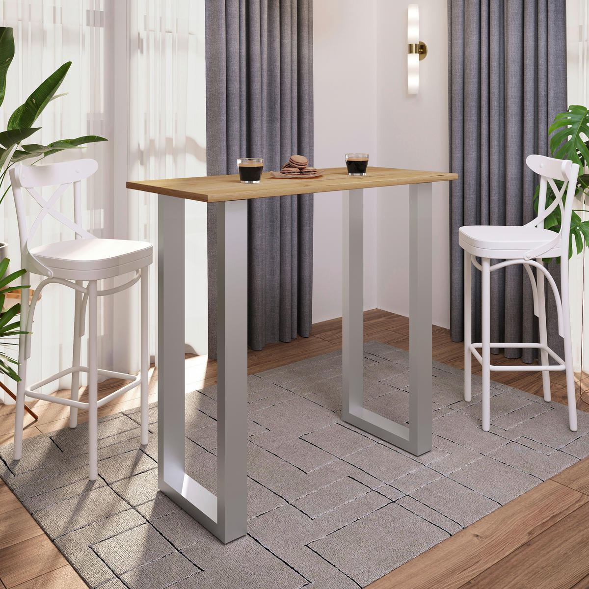 BARBORD i metall, trämaterial  110/50/102 cm  - honungsek/silver, Klassisk, metall/trämaterial (110/50/102cm)