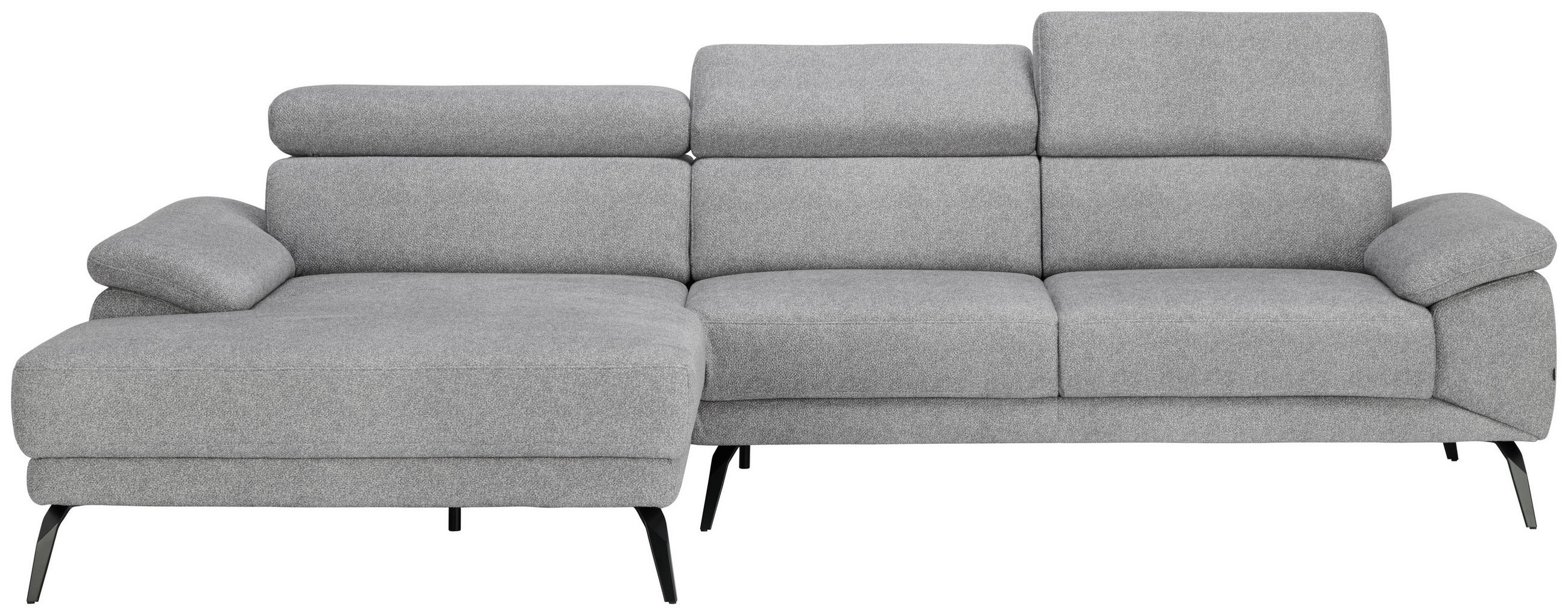 ECKSOFA in Velours Grau  - Schwarz/Grau, Design, Textil/Metall (187/295cm) - Novel