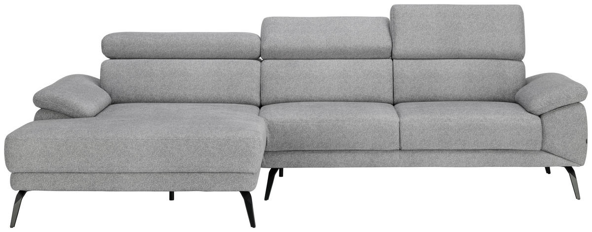 ECKSOFA in Velours Grau  - Schwarz/Grau, Design, Textil/Metall (187/295cm) - Novel