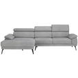 ECKSOFA in Velours Grau  - Schwarz/Grau, Design, Textil/Metall (187/295cm) - Novel