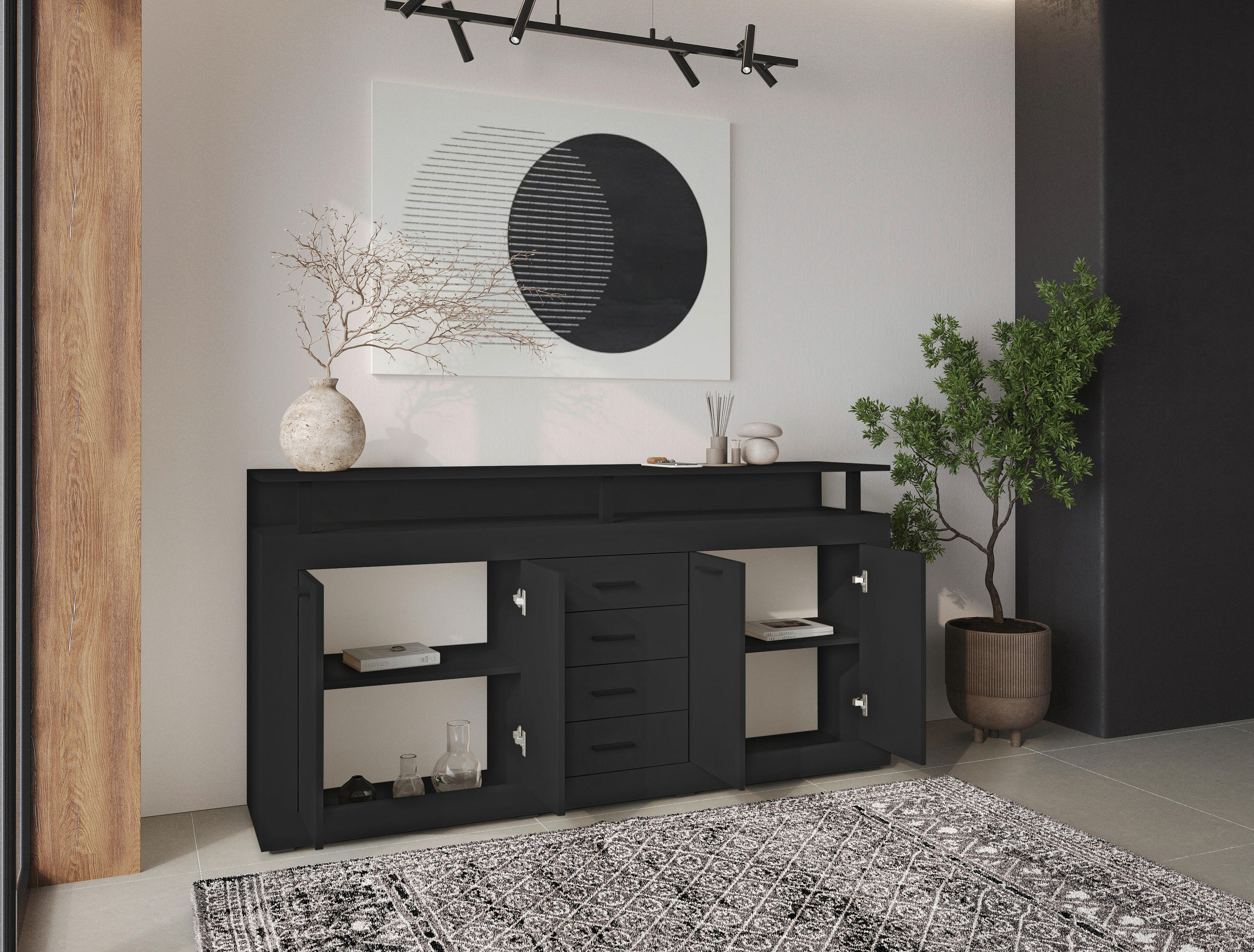 KOMODA S VRATIMA - crna/antracit, Osnovno, pločasti materijal/plastika (195/88/38cm) - Xora