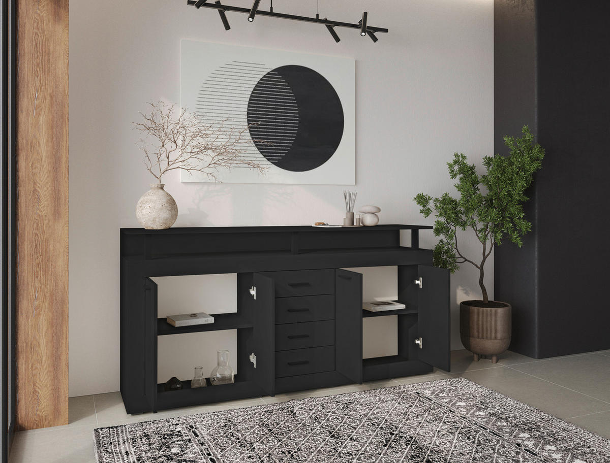 KOMODA, antracit  - črna/antracit, Basics, umetna masa/leseni material (195/88/38cm) - Xora