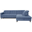WOHNLANDSCHAFTOttomane rechts, L-Form  in Webstoff Blau  - Blau/Schwarz, Design, Holz/Textil (297/216cm) - Xora