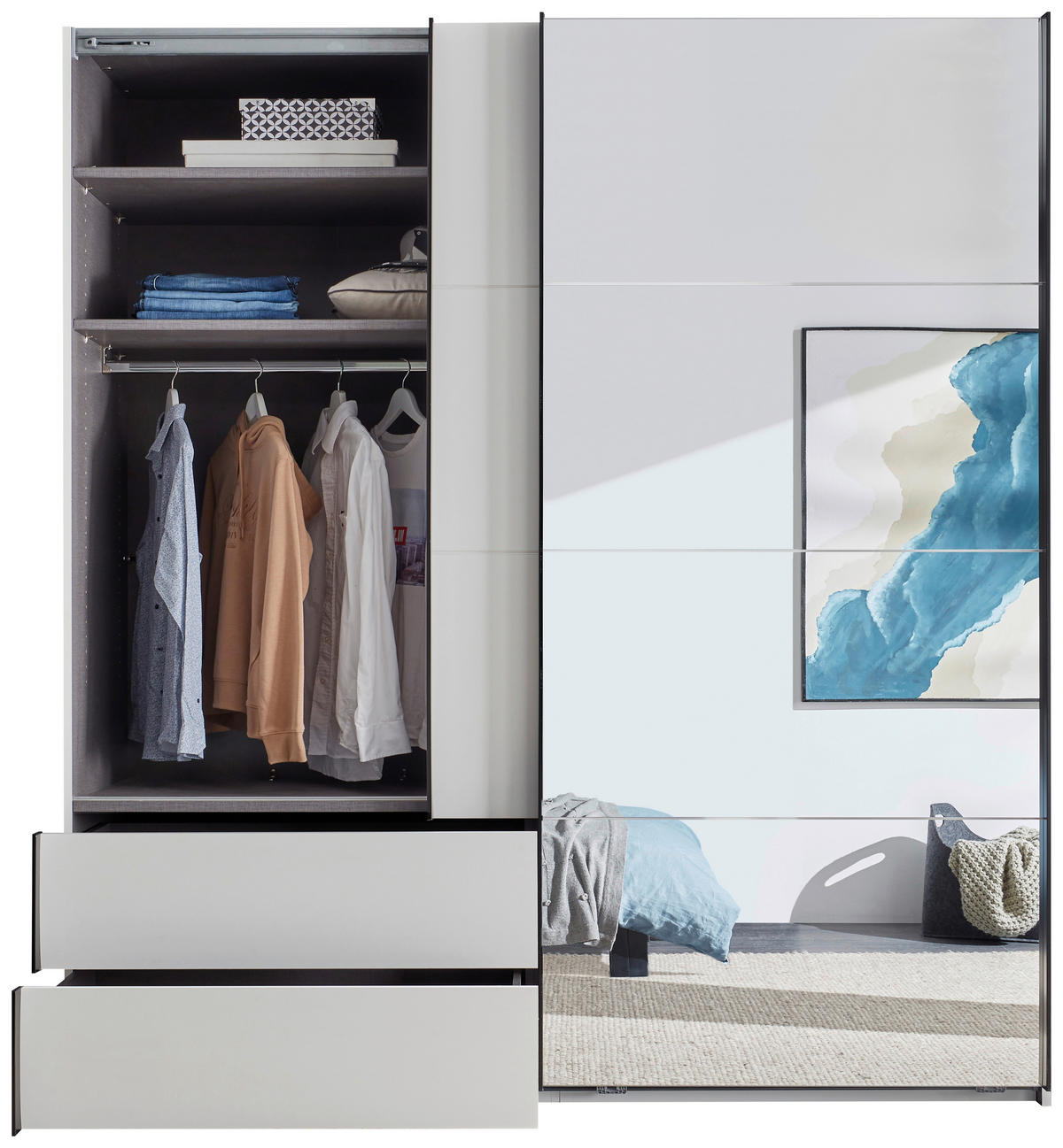 SCHWEBETÜRENSCHRANK 215/225,5/60,5 cm 2-türig Weiß, Schwarz  - Schwarz/Weiß, MODERN, Glas/Holzwerkstoff (215/225,5/60,5cm) - Xora