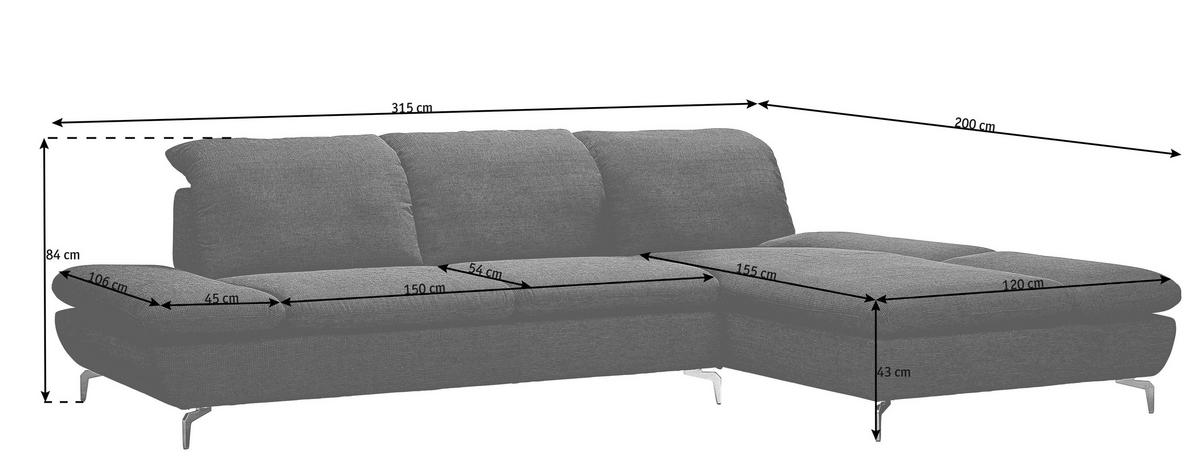 ECKSOFA Rot Chenille  - Silberfarben/Rot, Design, Textil/Metall (315/200cm) - Chilliano