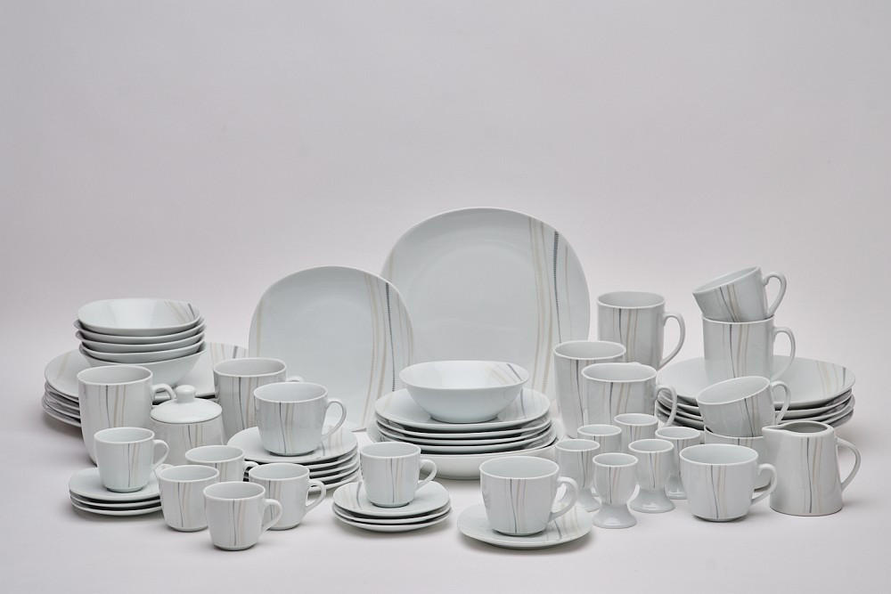 KOMBISERVICE Grau, Weiß, Sandfarben, Beige Concerto 62-teilig 6 Personen  - Sandfarben/Beige, Basics, Keramik - Novel