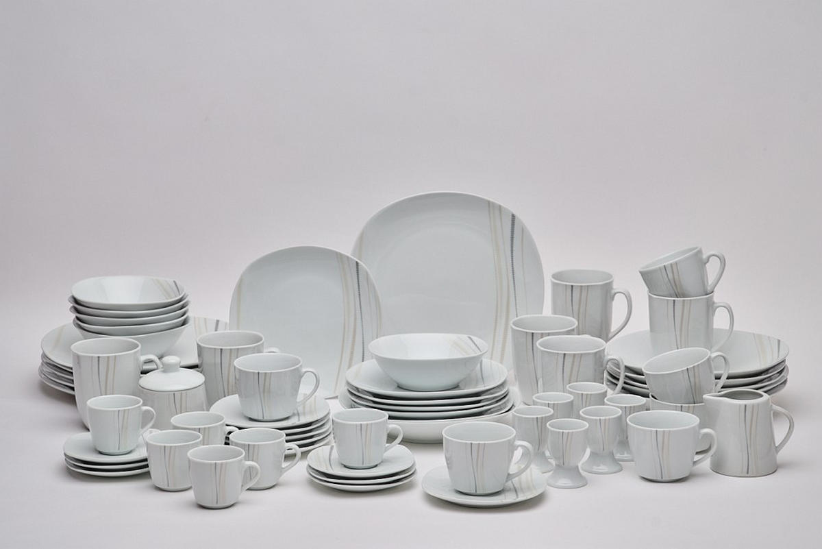 KOMBISERVICE Grau, Weiß, Sandfarben, Beige Concerto 62-teilig 6 Personen  - Sandfarben/Beige, Basics, Keramik - Novel