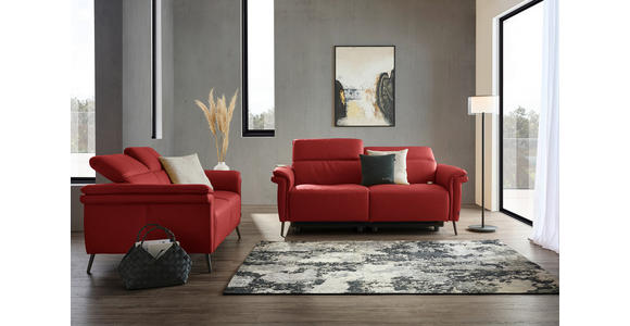 3-SITZER-SOFA  in Echtleder Rot   - Rot/Schwarz, Design, Leder/Metall (210/79/104cm) - Belluti