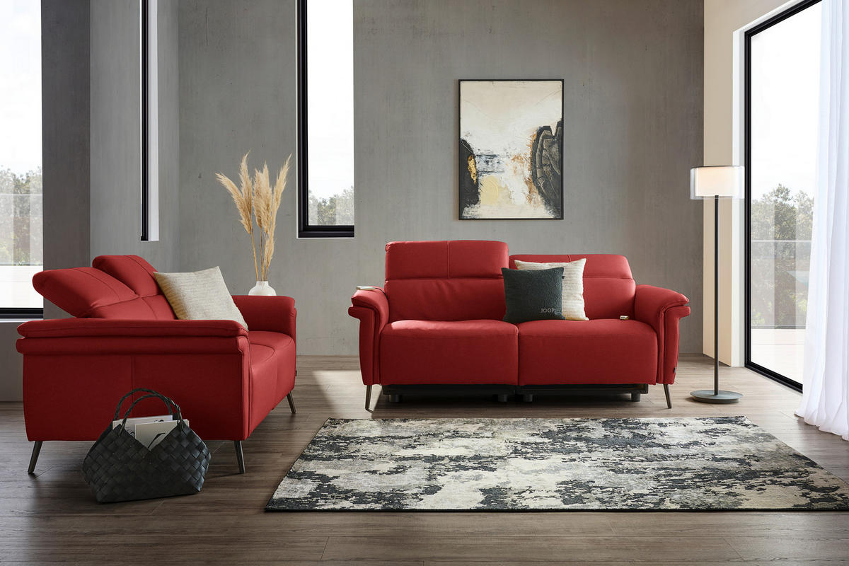 3-SITZER-SOFA Echtleder Rot  - Rot/Schwarz, Design, Leder/Metall (210/79/104cm) - Belluti