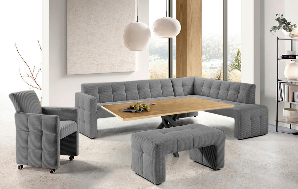 KLUPA KUTNA  svijetlo siva  drvo, tekstil, drvni materijal      - svijetlo siva/crna, Moderno, drvni materijal/drvo (265/197cm) - Livetastic