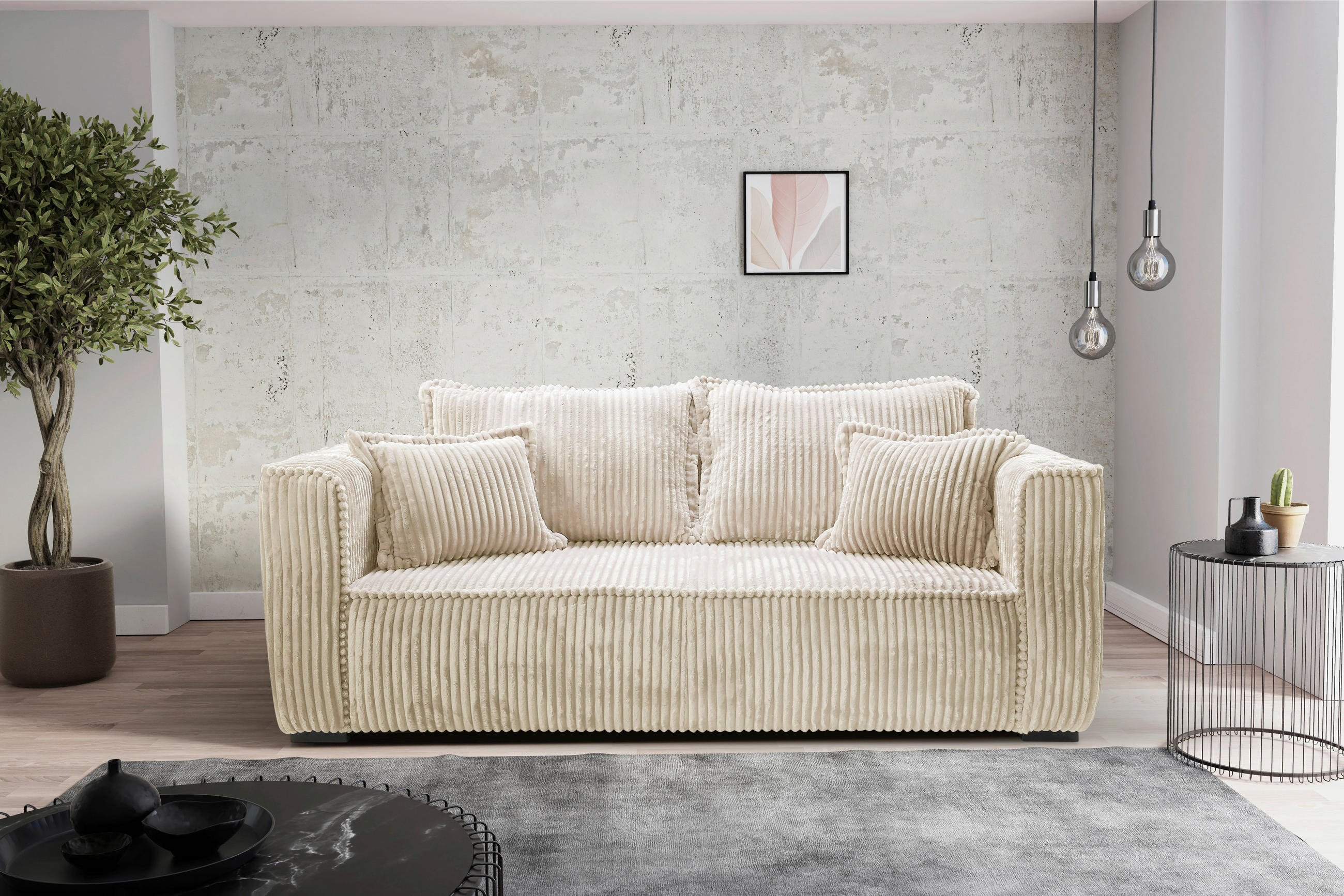 SOFA in Cord Creme - Creme/Schwarz, Design, Holz/Textil (223/95/121cm) - MID.YOU