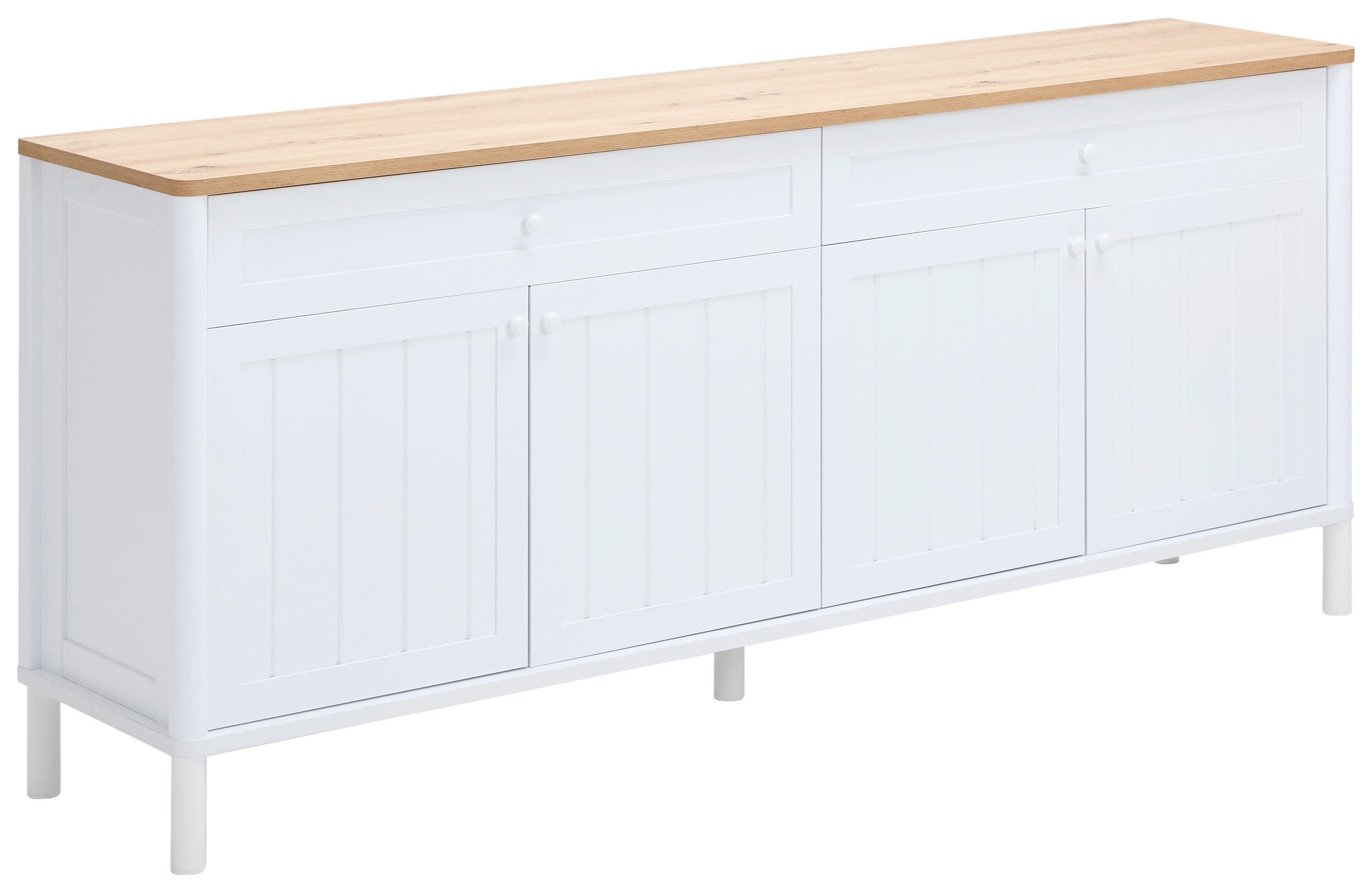 SIDEBOARD Weiss, Eiche Artisan  207,5/95,20/45,5 cm  - Weiss/Eiche Artisan, Romantik / Landhaus, Holzwerkstoff/Metall (207,5/95,20/45,5cm) - home24