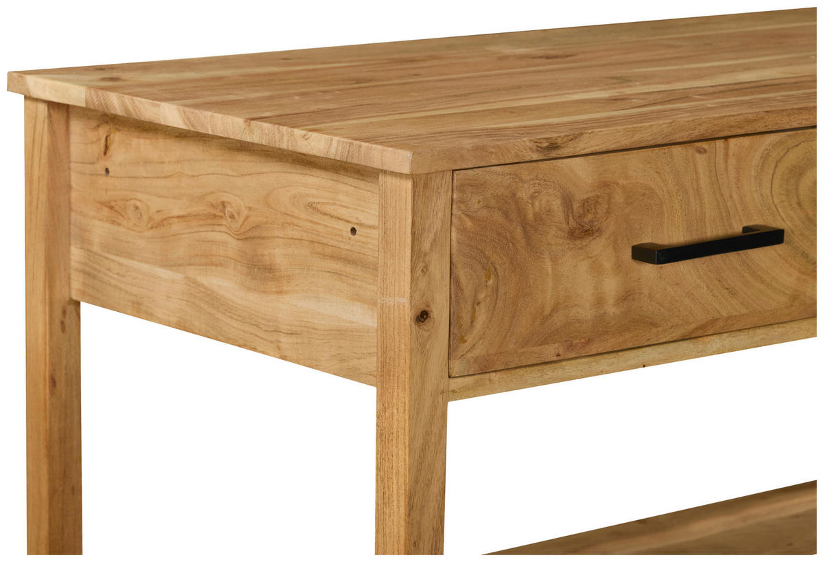 SERVIERWAGEN Akazie vollmassiv Akaziefarben  - Schwarz/Akaziefarben, Natur, Holz/Kunststoff (100/90/48cm) - Livetastic