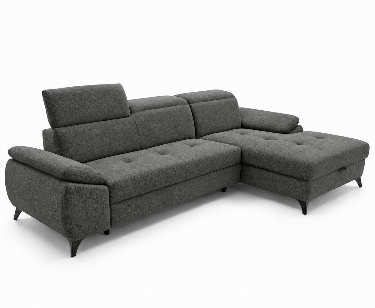 ECKSOFA  Struktur Dunkelgrau  - Dunkelgrau/Schwarz, Basics, Holz/Holzwerkstoff (281/166cm) - MID.YOU