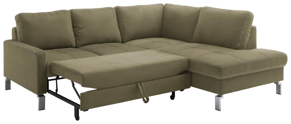 ECKSOFA in Mikrofaser Olivgrün  - Chromfarben/Beige, Design, Textil/Metall (229/200cm) - Pure Home Lifestyle