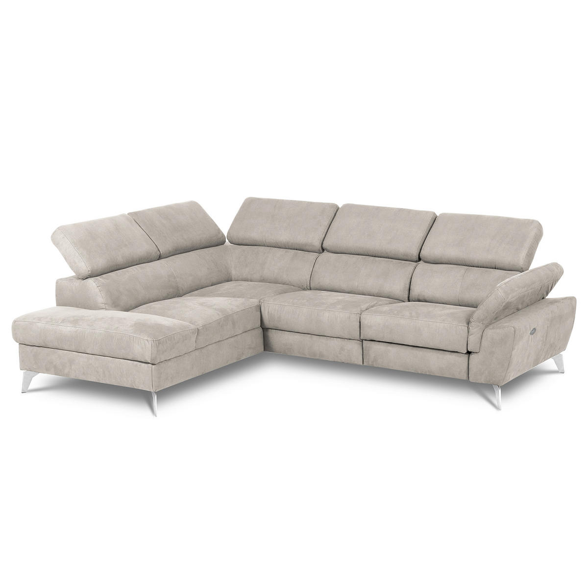 ECKSOFA SONO in Lederlook Hellgrau Armteilverstellung, Kopfteilverstellung  210/265 cm  - Chromfarben/Hellgrau, Design, Textil/Metall (210/265cm) - Livetastic