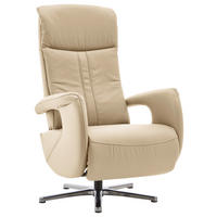 RELAXSESSEL Echtleder Relaxfunktion, Kopfteilverstellung    - Chromfarben/Beige, Design, Leder/Metall (71/110/83cm) - Beldomo Speed
