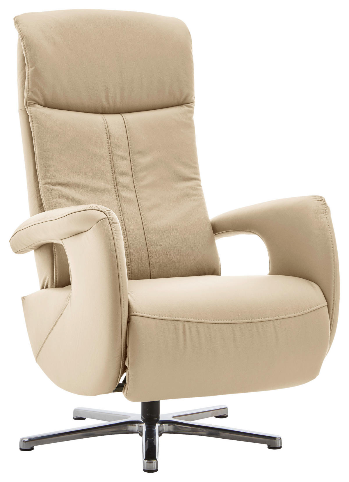 RELAXSESSEL Echtleder Relaxfunktion, Kopfteilverstellung    - Chromfarben/Beige, Design, Leder/Metall (71/110/83cm) - Beldomo Speed