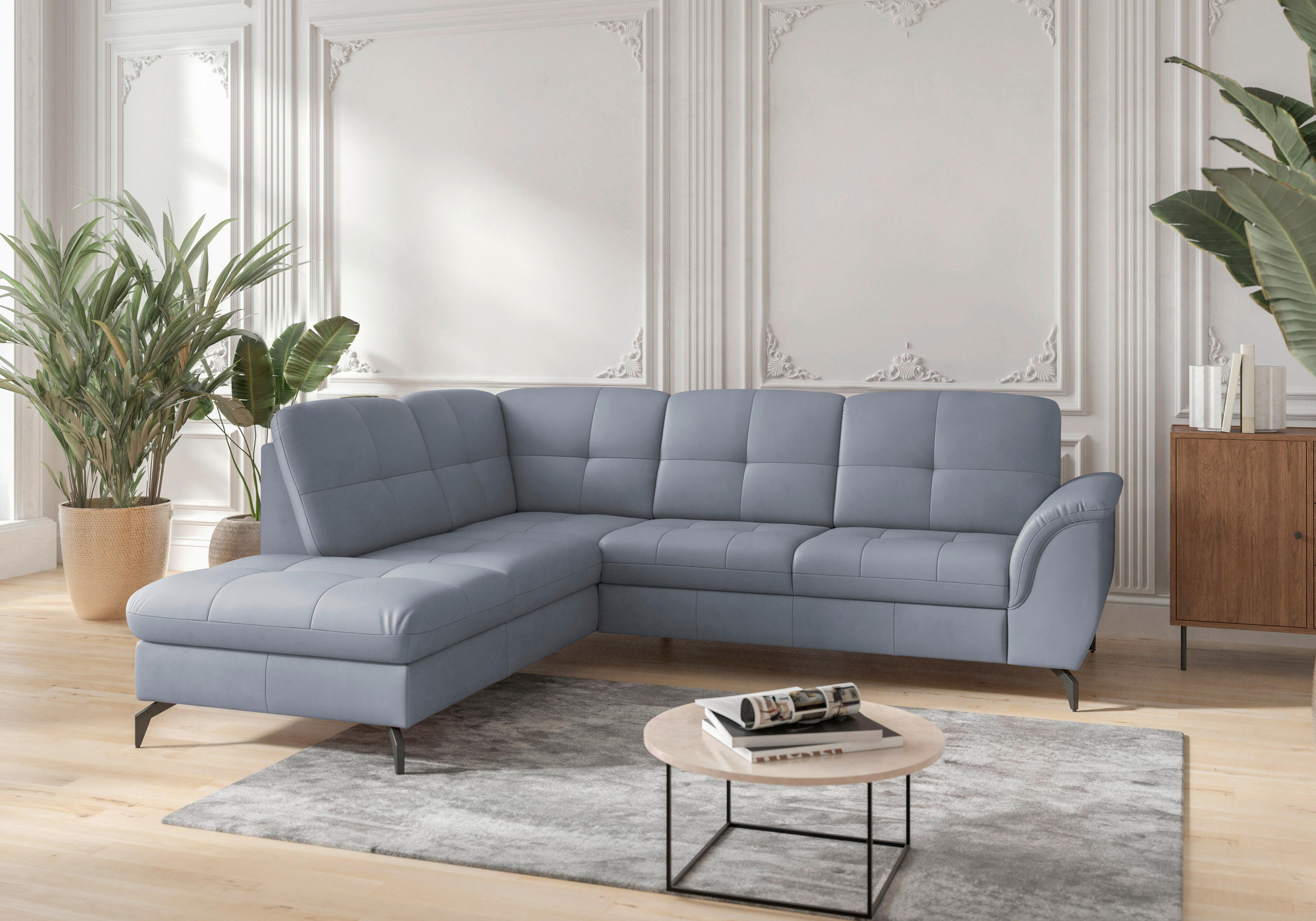 ECKSOFA in Vliesstoff Kombination Echtleder/Stoff Graublau - Graublau/Schwarz, Modern, Leder/Textil (212/244cm) - Sit & More