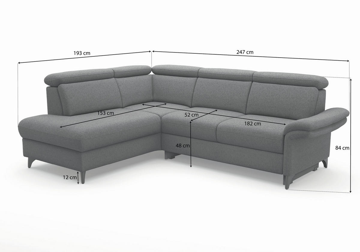 ECKSOFA GLENDALE E Hellgrau Flachgewebe  - Eichefarben/Hellgrau, KONVENTIONELL, Holz/Textil (193/247cm) - Sit & More