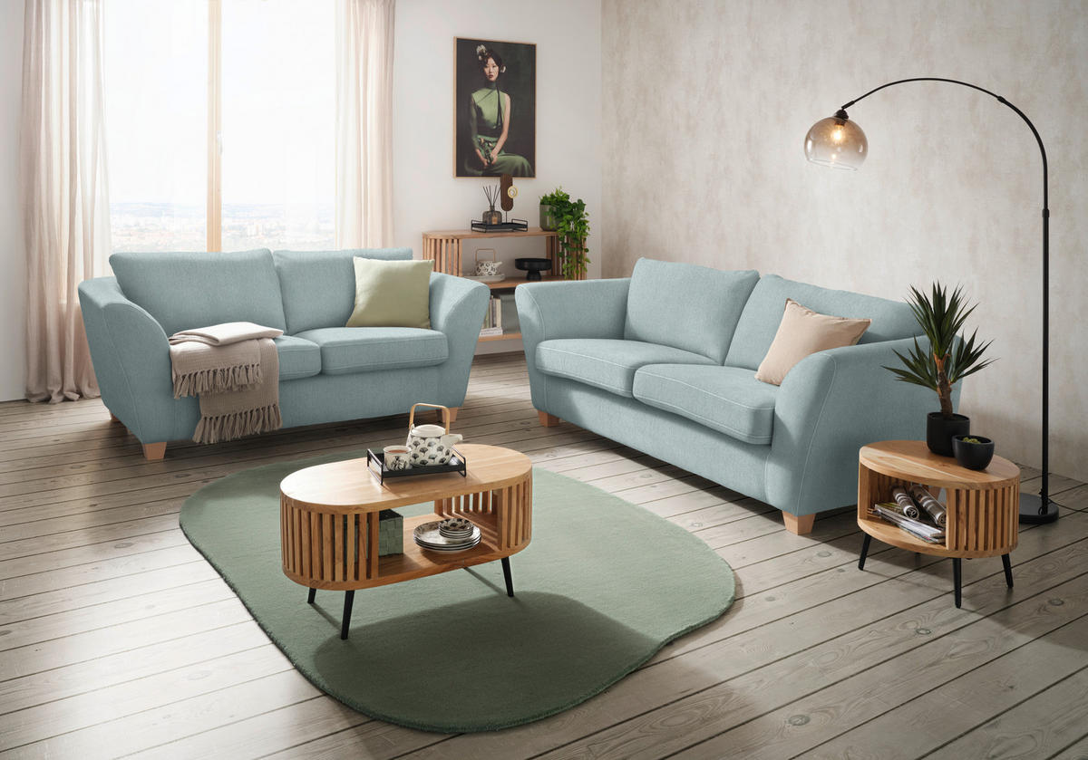 2-SITZER-SOFA in Chenille Petrol  - Petrol/Naturfarben, Holz/Textil (190/70-85/95cm) - MID.YOU
