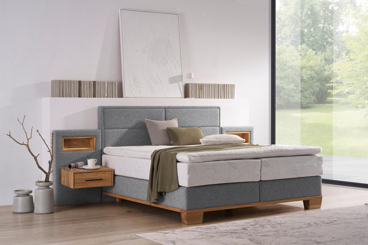 BOXSPRINGBETT 200/200 cm  in Eichefarben, Hellgrau  - Eichefarben/Hellgrau, Natur, Holz/Textil (200/200cm) - Valnatura