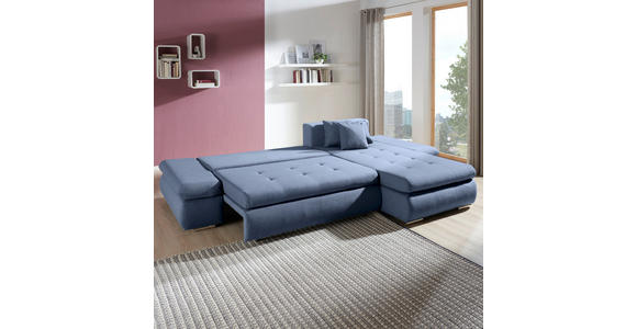 ECKSOFA Blau Webstoff  - Chromfarben/Blau, Design, Kunststoff/Textil (302/187cm) - Carryhome