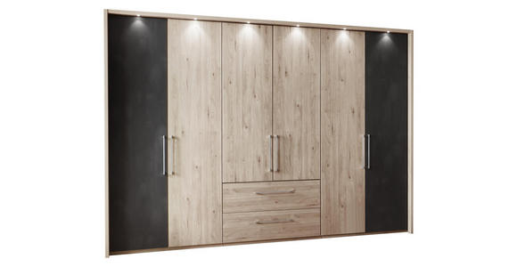 DREHTÜRENSCHRANK in Eichefarben, Schieferfarben - Schieferfarben/Eichefarben, KONVENTIONELL, Holzwerkstoff/Metall (300/216/58cm) - Voleo