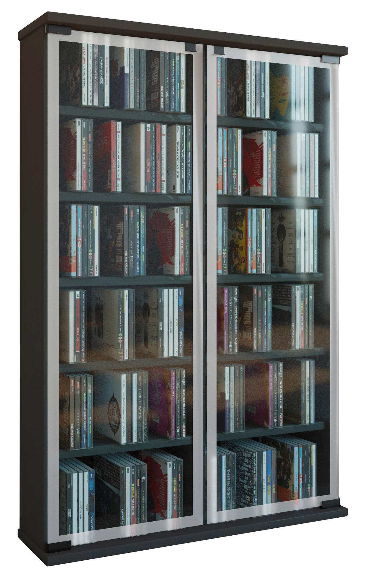 CD-REGAL Schwarz  - Schwarz, KONVENTIONELL, Glas/Holzwerkstoff (60/92/18cm) - MID.YOU