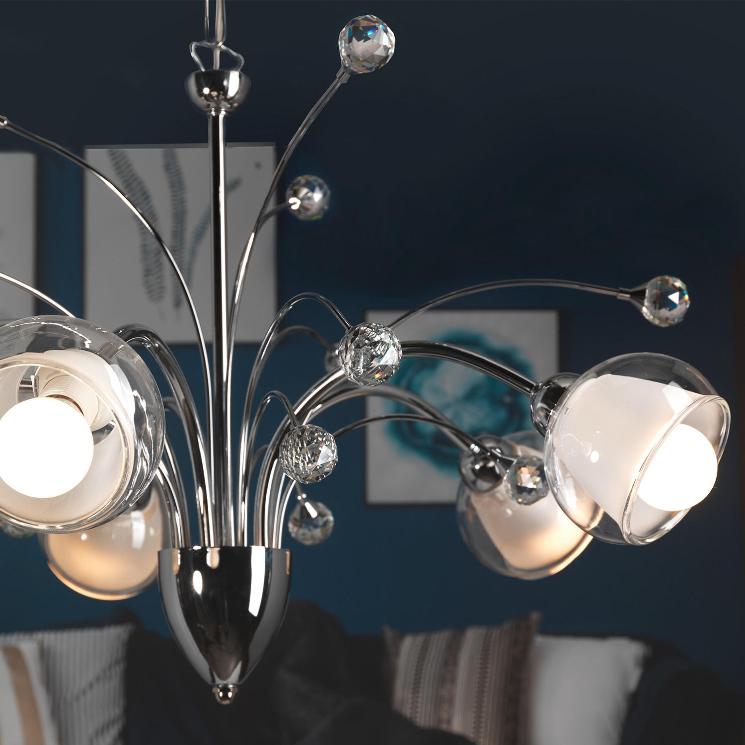 KRONLEUCHTER Wendy 60/110 cm   - Chromfarben, KONVENTIONELL, Glas/Metall (60/110cm)