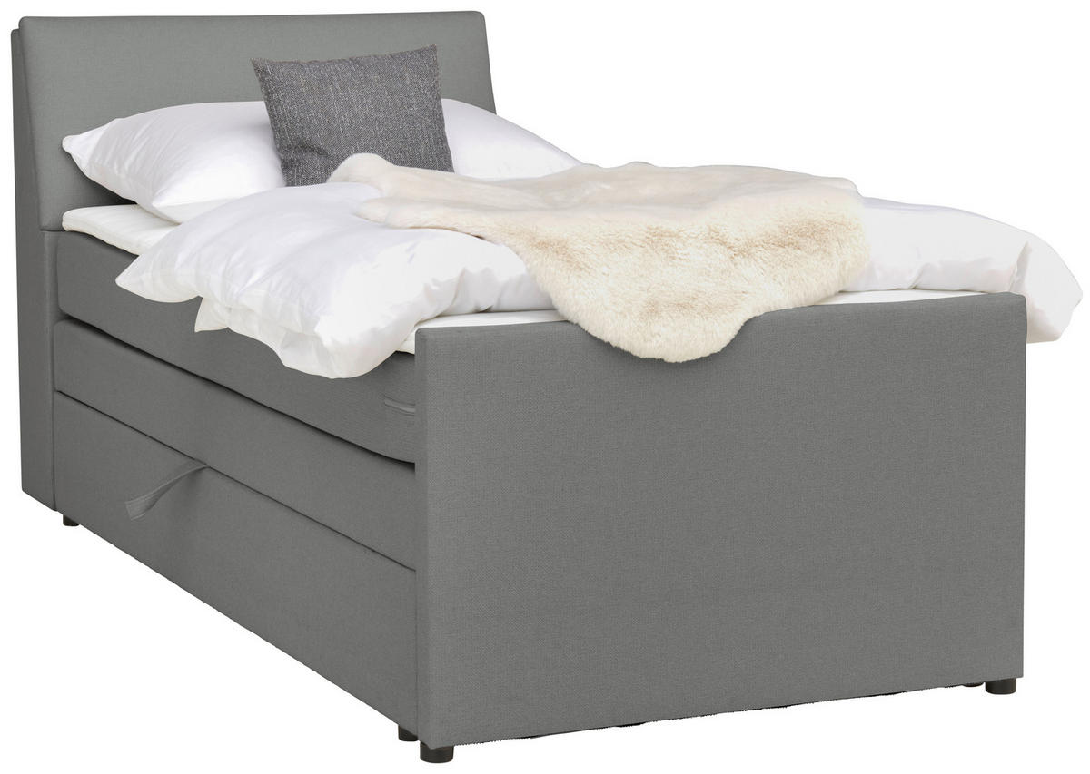 BOXSPRING-ÁGY 100/200 cm  szürke  - fekete/szürke, Modern, textil/fa (100/200cm) - MID.YOU